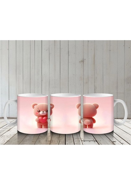 Ön ve Arka Yüzüyle Pembe Ayıcık Çifti – Baskılı Kahve Kupası