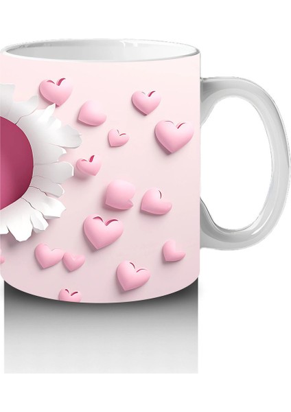 Kalp Desenli Fon Üzerinde Tatlı Beyaz Kedi – Baskılı Kahve Kupası fırsatları