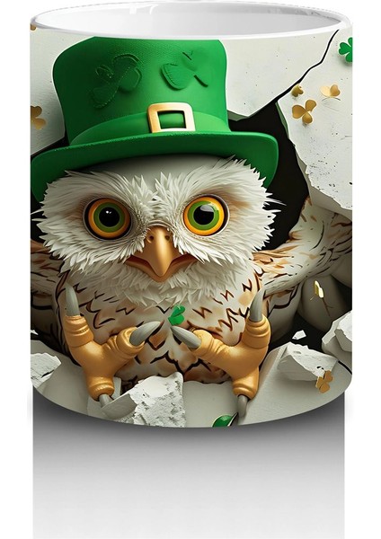 Dört Yapraklı Yoncalarla Şapkalı Baykuş – Baskılı Kahve Kupası modelleri