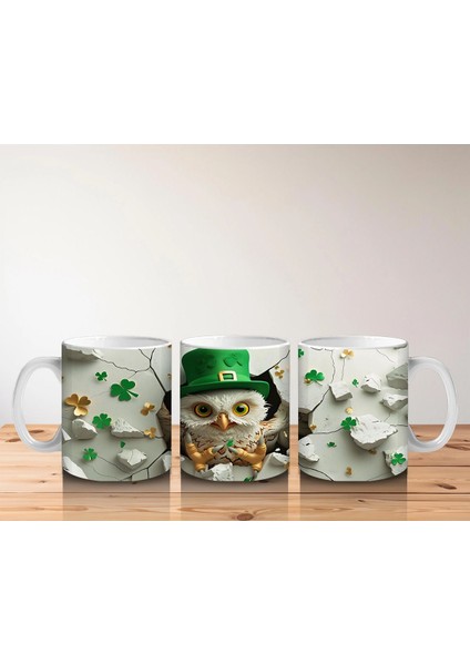 Dört Yapraklı Yoncalarla Şapkalı Baykuş – Baskılı Kahve Kupası indirimleri