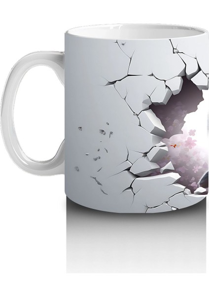 Çatlak Zeminden Bakan Sevimli Penguen Illüstrasyonu - Baskılı Kahve Kupası fiyatları