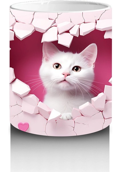 Kalpli Duvar Arasında Beyaz Kedi Yavrusu – Baskılı Kahve Kupası modelleri