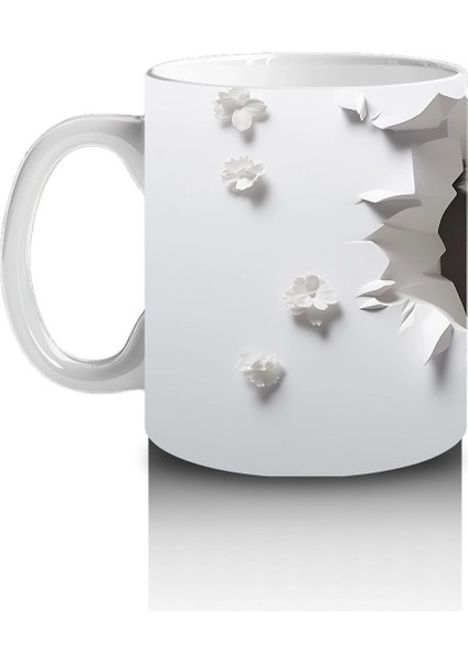 Beyaz Yapraklı Fon Üzerinde Sevimli Yavru – Baskılı Kahve Kupası fiyatları