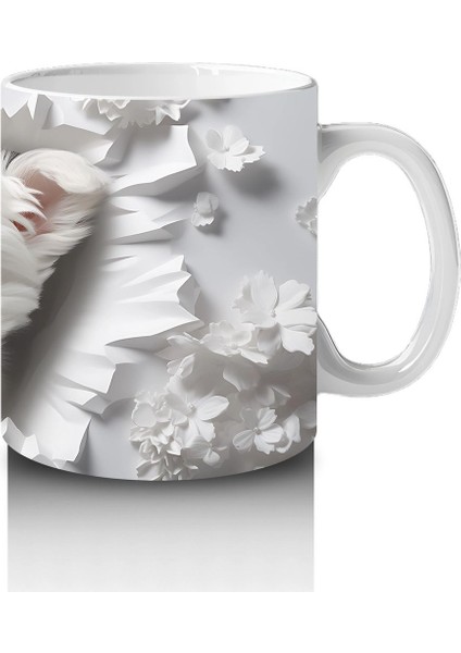 Beyaz Yapraklı Fon Üzerinde Sevimli Yavru – Baskılı Kahve Kupası fırsatları