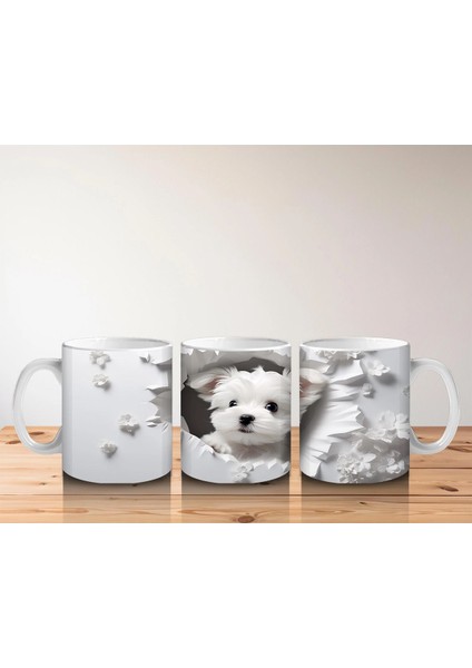 Beyaz Yapraklı Fon Üzerinde Sevimli Yavru – Baskılı Kahve Kupası indirimleri