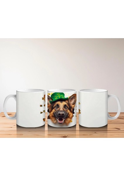 Şans Sembolleriyle Çevrili Leprechaun Alman Kurdu - Baskılı Kahve Kupası indirimleri
