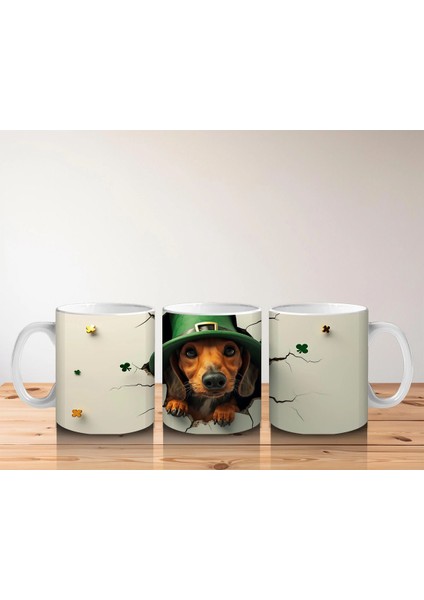 St. Patrick’s Şapkalı Çatlak Zeminden Bakan Dachshund - Baskılı Kahve Kupası indirimleri