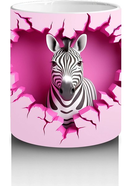 Kalp Desenli Pembe Arka Planda Zebra – Baskılı Kahve Kupası modelleri