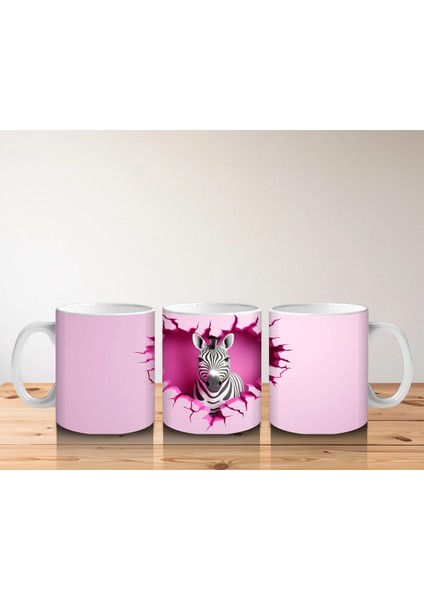 Kalp Desenli Pembe Arka Planda Zebra – Baskılı Kahve Kupası indirimleri