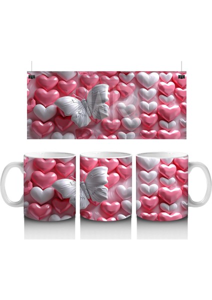 Kalpli Yastıklar Üzerinde Beyaz Kelebek – Baskılı Kahve Kupası