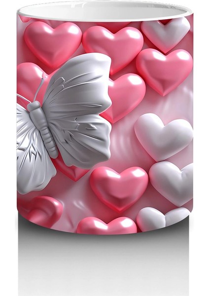 Kalpli Yastıklar Üzerinde Beyaz Kelebek – Baskılı Kahve Kupası modelleri