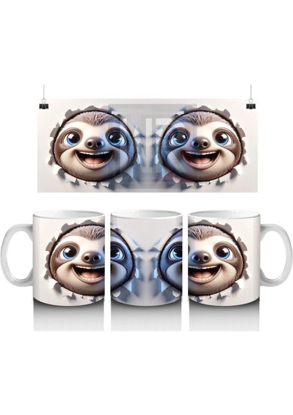 Ikiz Sevimli Tembel Hayvanlar Yüz Yüze Tasarım - Baskılı Kahve Kupası