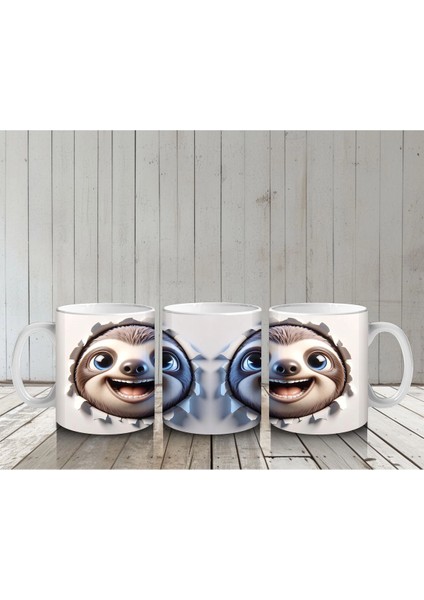 Ikiz Sevimli Tembel Hayvanlar Yüz Yüze Tasarım - Baskılı Kahve Kupası