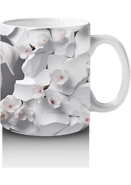 Çiçek Desenli Fon Üzerine Sevimli Beyaz Köpek – Baskılı Kupa fırsatları