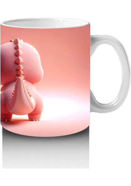 Kalpli Figür Tutan Sevimli Pembe Dinozor (Ön ve Arka) - Baskılı Kahve Kupası fırsatları