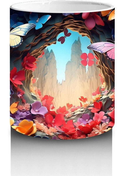 Parlak Kalpli Tünelde Pembe Kelebek – Baskılı Kupa modelleri