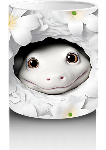 Beyaz Çiçekler Arasında Saklanan Sevimli Yüz Figürü - Baskılı Kahve Kupası modelleri