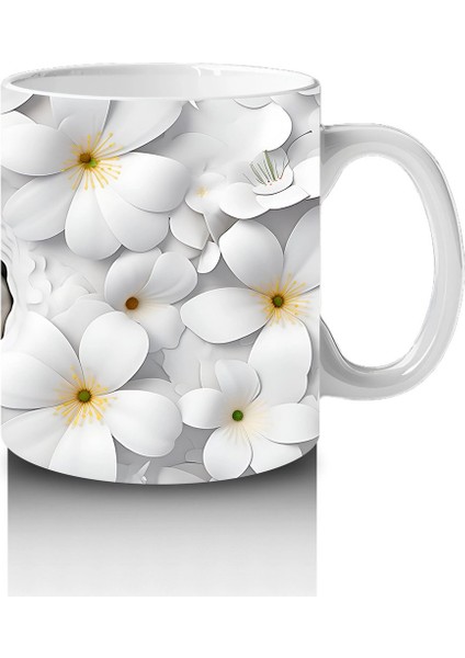 Beyaz Çiçekler Arasında Saklanan Sevimli Yüz Figürü - Baskılı Kahve Kupası fırsatları