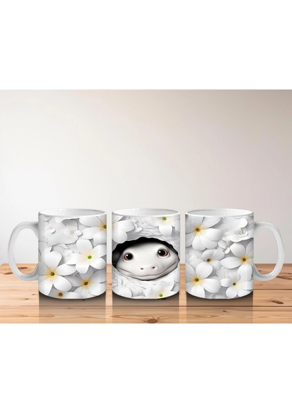 Beyaz Çiçekler Arasında Saklanan Sevimli Yüz Figürü - Baskılı Kahve Kupası indirimleri