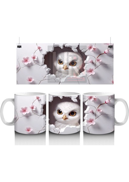 Kiraz Çiçekleriyle Çevrelenmiş Baykuş – Baskılı Kupa