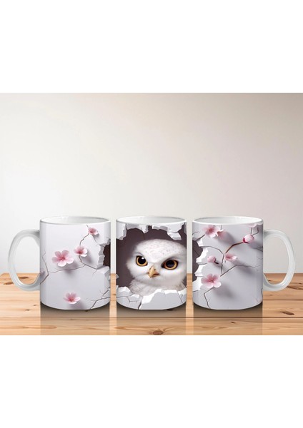 Kiraz Çiçekleriyle Çevrelenmiş Baykuş – Baskılı Kupa indirimleri