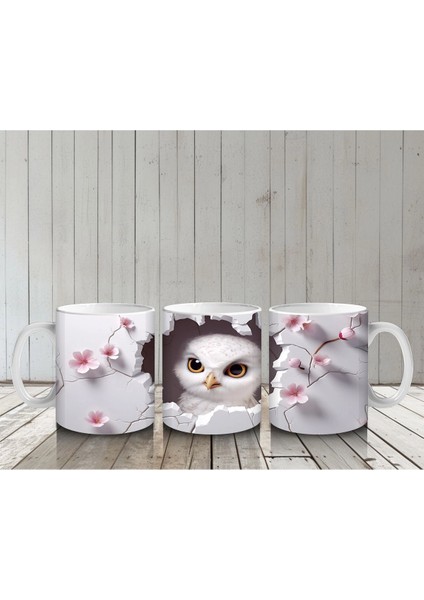 Kiraz Çiçekleriyle Çevrelenmiş Baykuş – Baskılı Kupa