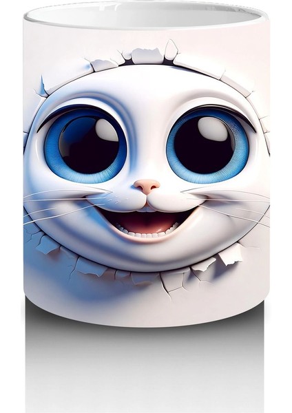 Gözleri Kocaman Sevimli Beyaz Maskot Yüzü – Baskılı Kahve Kupası modelleri