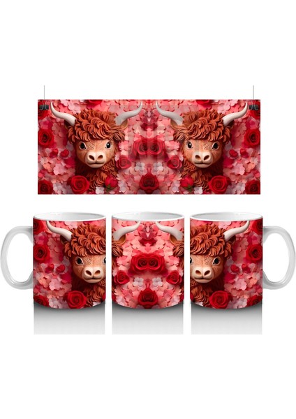 Alev Tonlarında Arka Planla Ikiz Highland Buzağılar – Baskılı Kahve Kupası