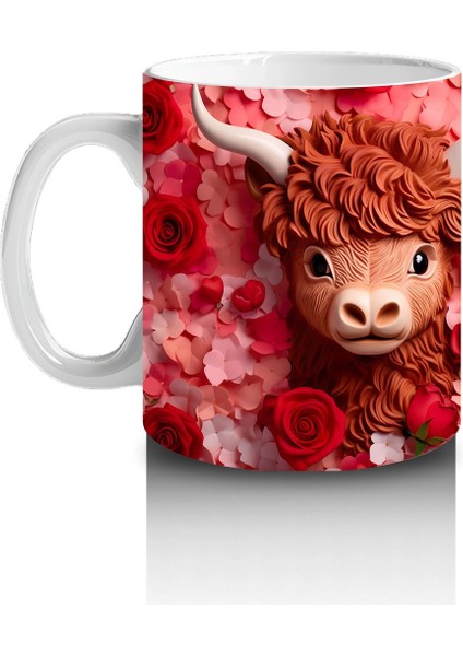 Alev Tonlarında Arka Planla Ikiz Highland Buzağılar – Baskılı Kahve Kupası fiyatları