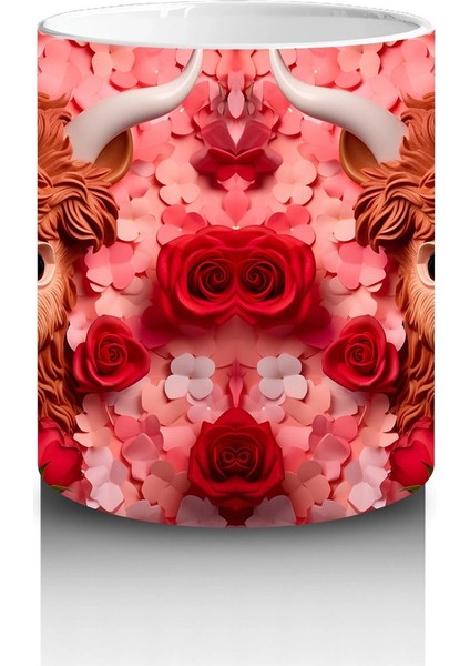 Alev Tonlarında Arka Planla Ikiz Highland Buzağılar – Baskılı Kahve Kupası modelleri