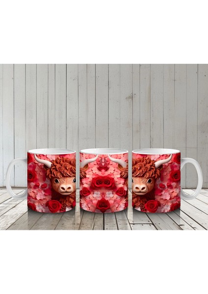 Alev Tonlarında Arka Planla Ikiz Highland Buzağılar – Baskılı Kahve Kupası