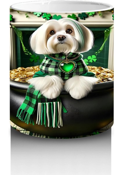 Yeşil Temalı Masada Oturan St. Patrick Bulldog – Baskılı Kahve Kupası modelleri