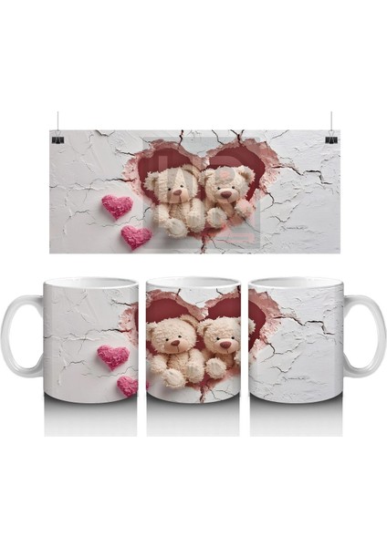 Kalpli Çatlakta Oturan Sevimli Ayıcıklar – Baskılı Kahve Kupası