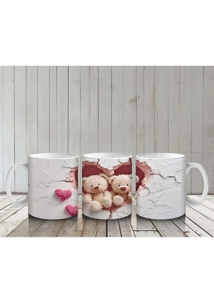 Kalpli Çatlakta Oturan Sevimli Ayıcıklar – Baskılı Kahve Kupası