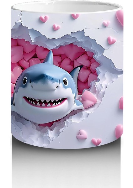 Pembe Kalpler Arasında Bakan Sevimli Köpek Balığı – Baskılı Kahve Kupası modelleri