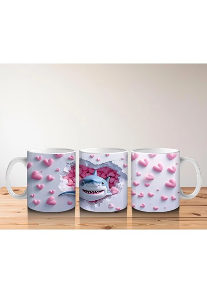 Pembe Kalpler Arasında Bakan Sevimli Köpek Balığı – Baskılı Kahve Kupası indirimleri