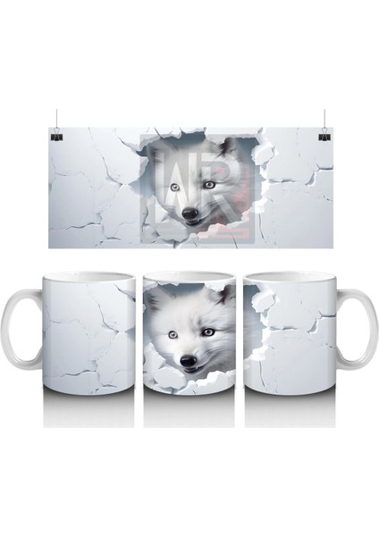 Beyaz Çatlaklı Fon Üzerinde Tilki Yavrusu – Baskılı Kahve Kupası