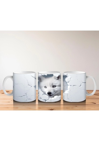 Beyaz Çatlaklı Fon Üzerinde Tilki Yavrusu – Baskılı Kahve Kupası indirimleri