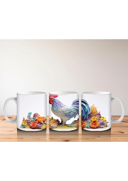 Çiçekler Arasında Renkli Horoz – Baskılı Kahve Kupası indirimleri