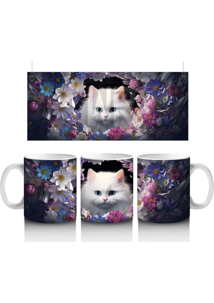 Gecede Parlayan Gözleriyle Tatlı Kedi – Baskılı Kahve Kupası