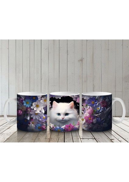 Gecede Parlayan Gözleriyle Tatlı Kedi – Baskılı Kahve Kupası