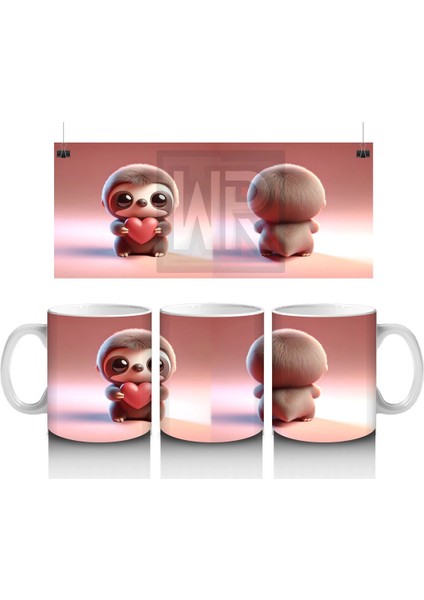 Tatlı Kız Maskotu ve Peluş Arkadan – Baskılı Kahve Kupası