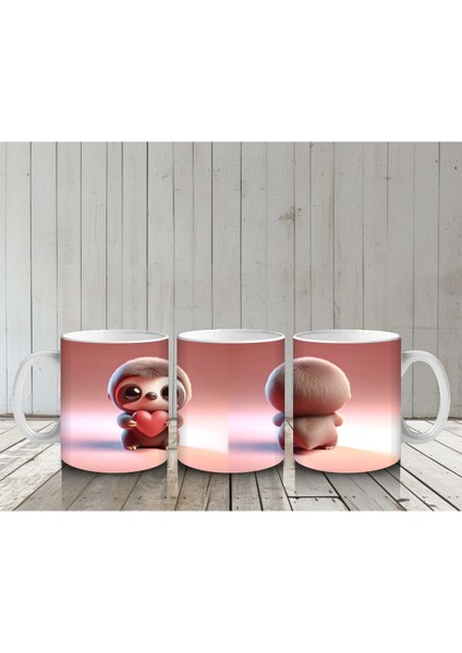 Tatlı Kız Maskotu ve Peluş Arkadan – Baskılı Kahve Kupası