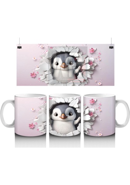 Karlar Arasında Bakan Meraklı Penguen – Baskılı Kahve Kupası