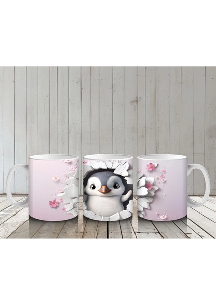 Karlar Arasında Bakan Meraklı Penguen – Baskılı Kahve Kupası