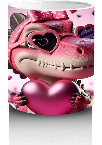 Aşk Temalı Kalpli Gözlü Dinazor – Baskılı Kahve Kupası modelleri