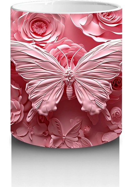 Pembe Güller Arasında Zarif Kelebek – Baskılı Kahve Kupası modelleri