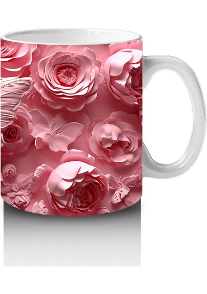 Pembe Güller Arasında Zarif Kelebek – Baskılı Kahve Kupası fırsatları