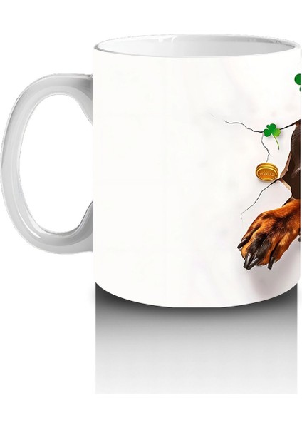 Şapkalı Doberman ve Dört Yapraklı Yoncalar – Baskılı Kahve Kupası fiyatları