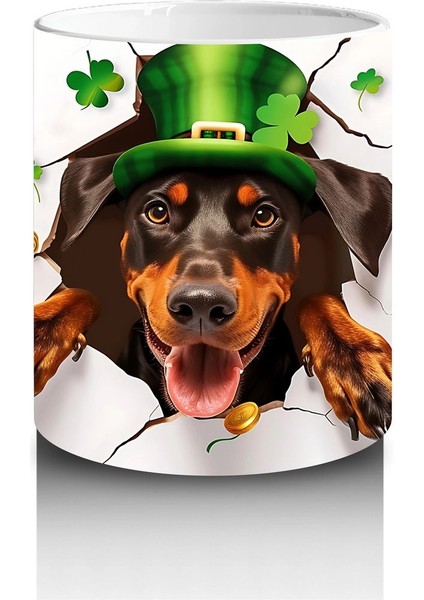 Şapkalı Doberman ve Dört Yapraklı Yoncalar – Baskılı Kahve Kupası modelleri